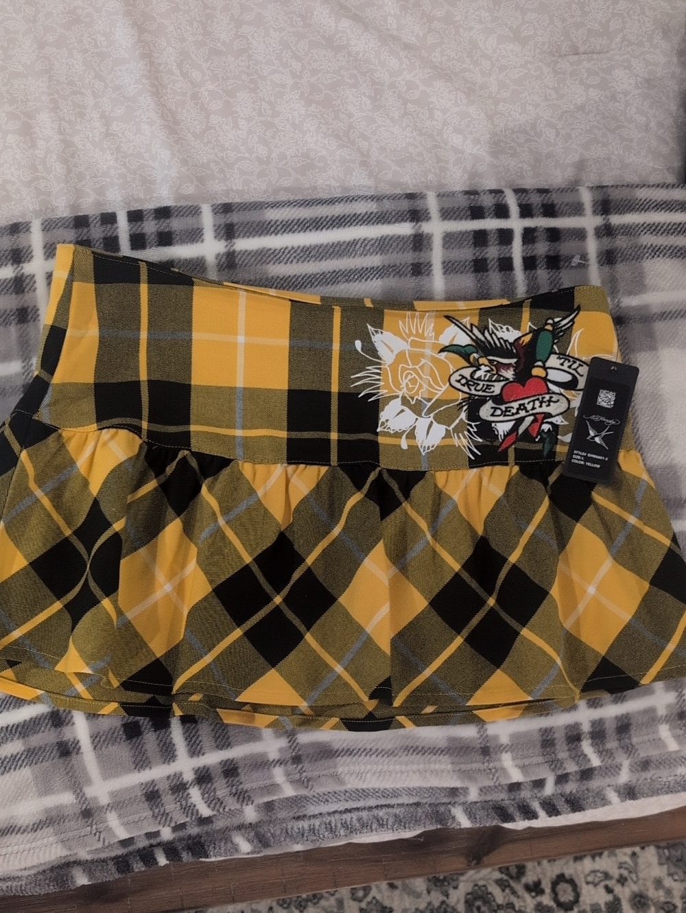 Men's Yellow Plaid Shorts with Floral Patch